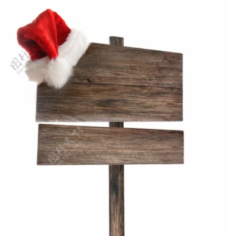 圣诞木纹木板广告牌圣诞帽图片