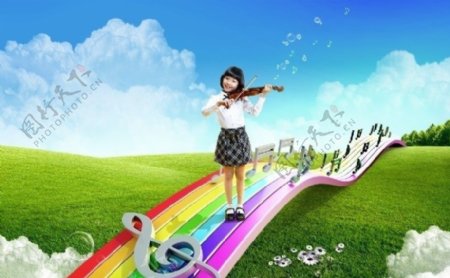 彩虹桥小提琴音符图片
