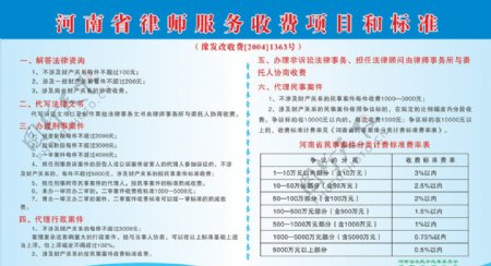河南律师事务所收费项目和标准图片
