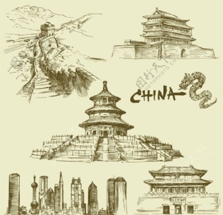 中国建筑插画图片