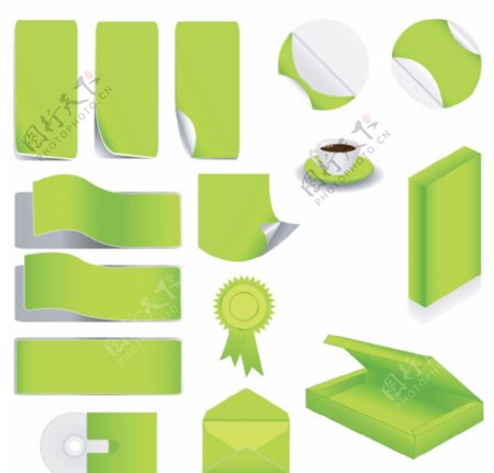 绿色空白企业vi设计勋章茶杯光盘图片