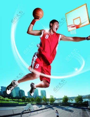 男篮球灌篮篮球场运动图片