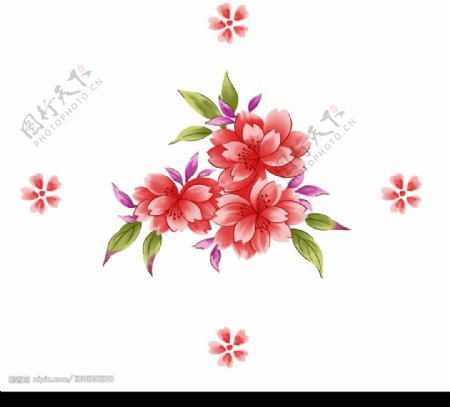 手绘粉红水墨花卉PSD分层素材图片