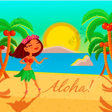 夏威夷女孩的夏季海滩海报