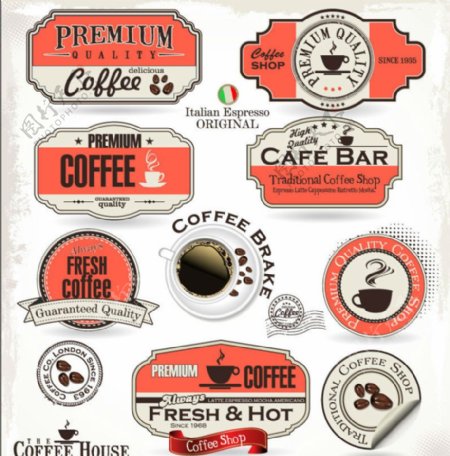 咖啡标签与贴纸矢量素材