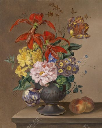 欧洲花瓶花卉油画