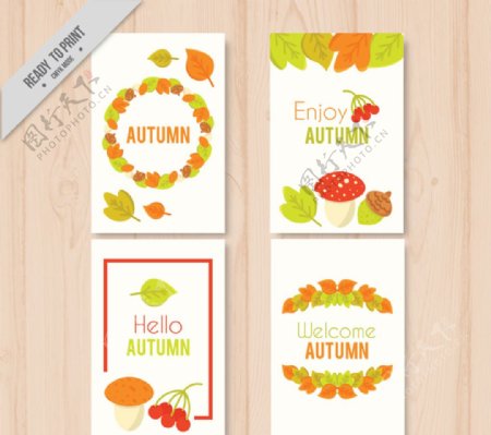 创意秋季树叶花环卡片