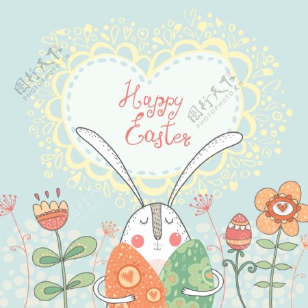 可爱卡通兔子花朵花卉矢量图下载