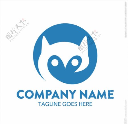 蓝色圆形抽象狐狸动物logo