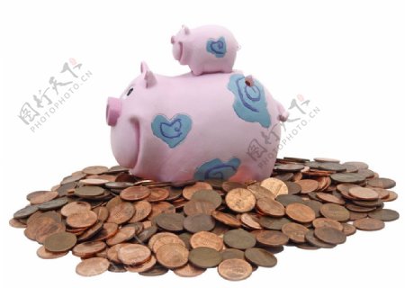 硬币和小猪存钱罐
