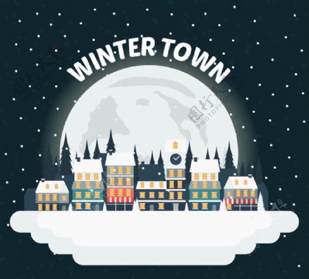 卡通冬季城镇