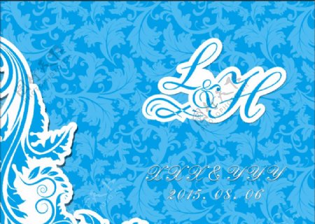 蓝色花纹欧式婚礼背景