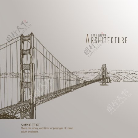 手绘美国旧金山大桥插图