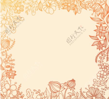 彩绘花卉边框背景矢量素材