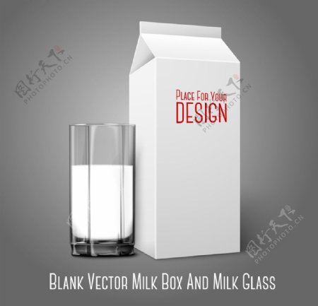 牛奶杯牛奶纸盒矢量素材
