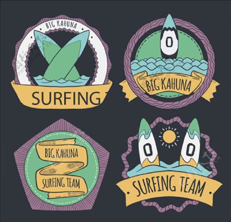 四款冲浪运动标签标志