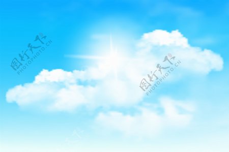 蓝色天空中的阳光和白云矢量素材