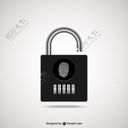 创意指纹密码锁头矢量素材
