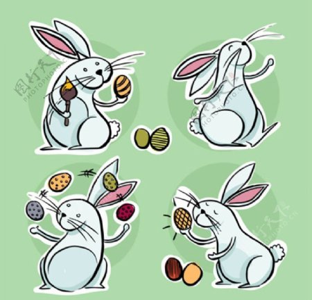 卡通复活节玩彩蛋的兔子