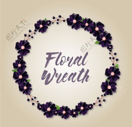黑紫色春季花卉花环标题