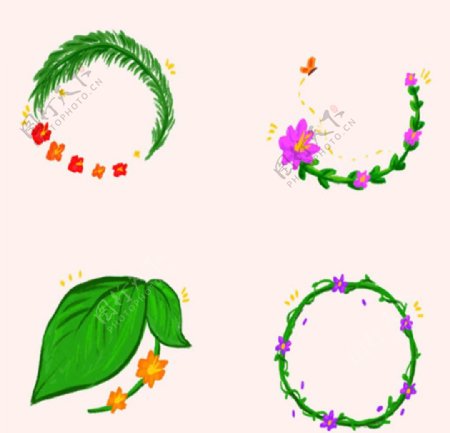 四款手绘水彩春季花卉框架