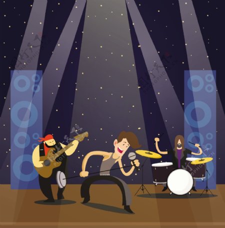 摇滚乐表演者图标背景彩色卡通免费矢量