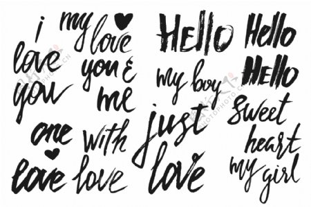 手写情人节爱情主题海报装饰矢量素材
