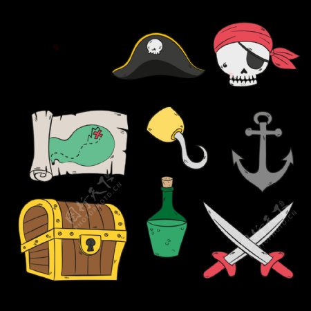 各种手绘海盗元素图免抠png透明图层素材