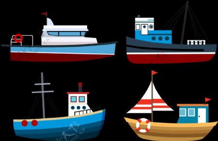 卡通风格渔船免抠png透明图层素材