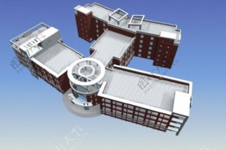 MAX飞机型现代学校建筑群3D模型设计
