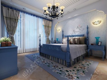 地中海风格简约卧室装修效果图
