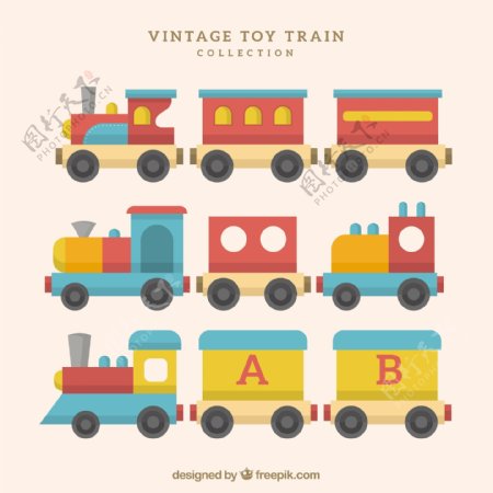 手绘卡通风格老式玩具火车插图