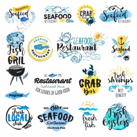 海鲜水彩餐点设计文字标签