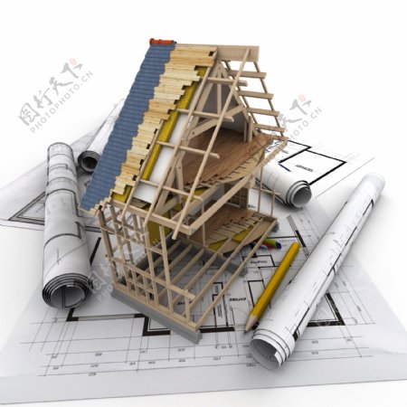 建筑图纸上的房子模型图片