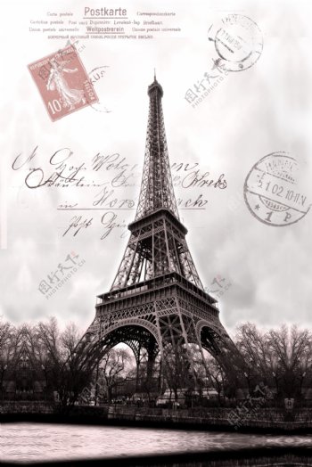 埃菲尔铁塔与邮票邮戳图片