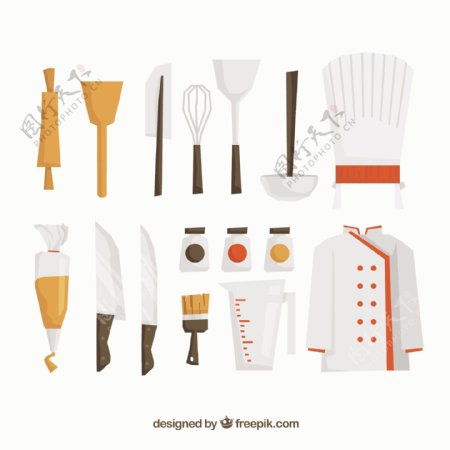 扁平风格各种厨房用品元素矢量素材