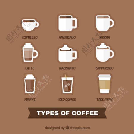 不同类型的咖啡杯子