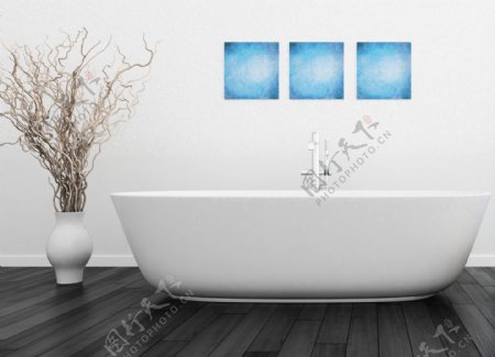 浴缸与装饰画图片