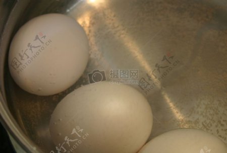 锅子里水煮的鸡蛋