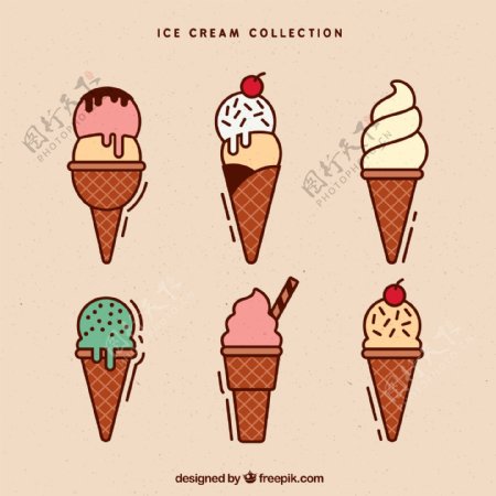 线性风格冰淇淋系列图标