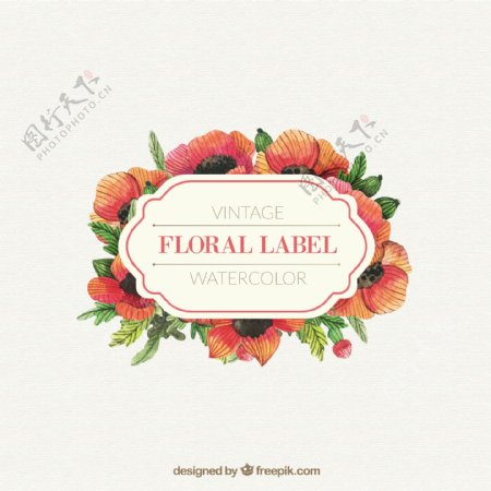 古典风格装饰花卉标签