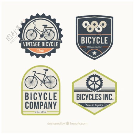 复古设计中的四个自行车徽章