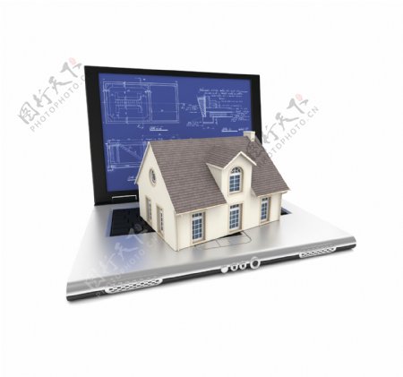 笔记本电脑上的房子模型图片