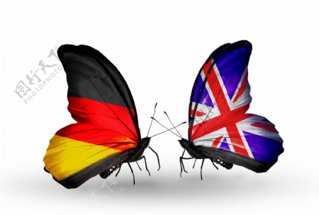 德国蝴蝶国旗与英国蝴蝶国旗图片