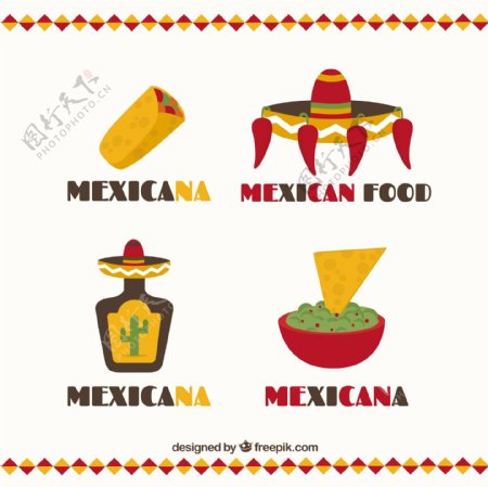 扁平墨西哥餐厅标志收藏