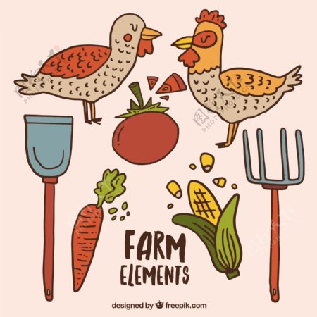 素描农场动物和元素