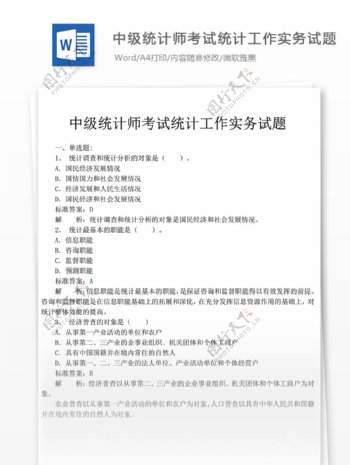 中级统计师考试统计工作实务文库题库文档