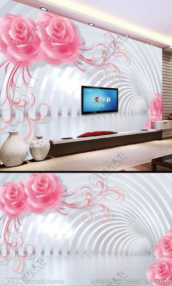 3D扩展空间梦幻玫瑰背景墙