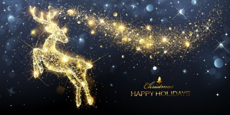 圣诞梦幻节日素材夜景星空麋鹿