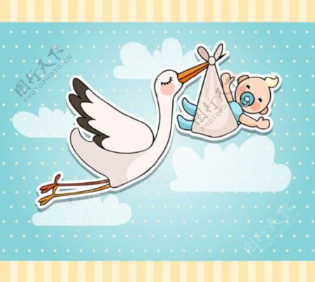 送子鹤与婴儿贴纸矢量素材下载
